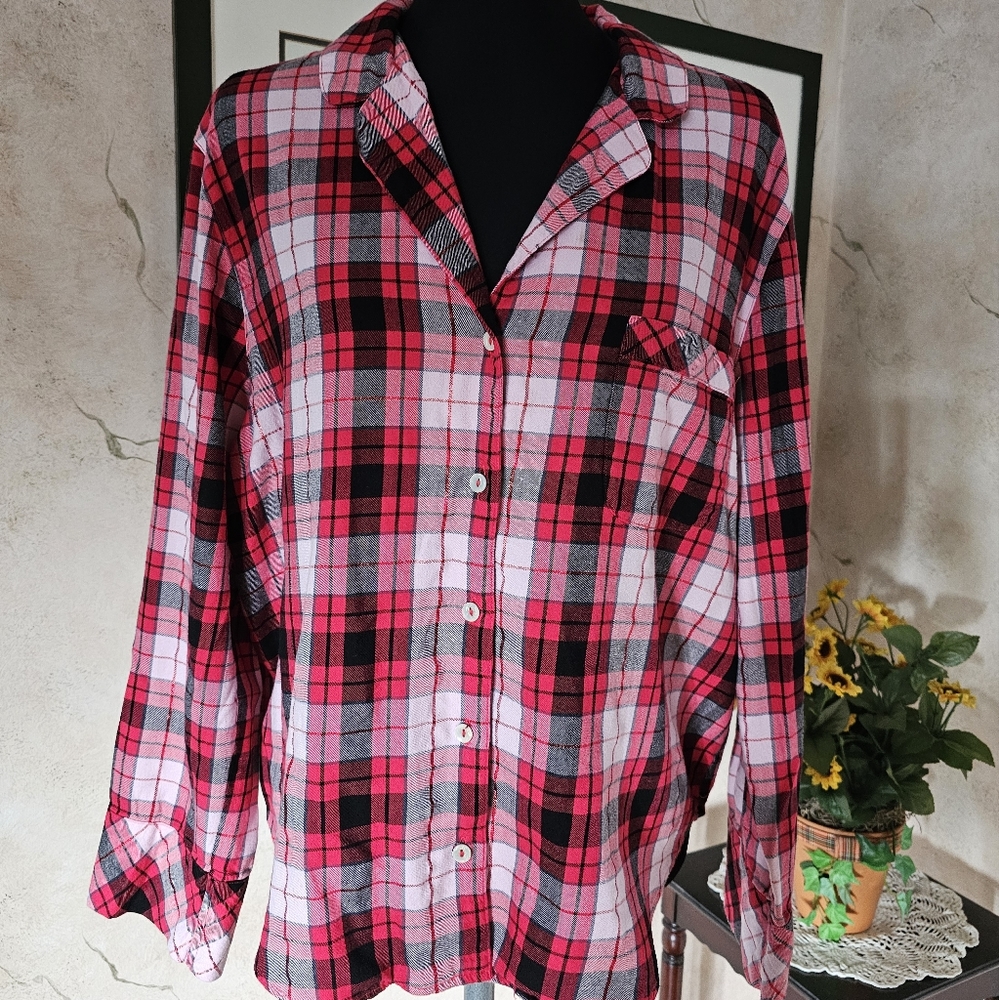 Victoria's Secret Red Plaid Pajama Sleep Shirt Women's Size Large